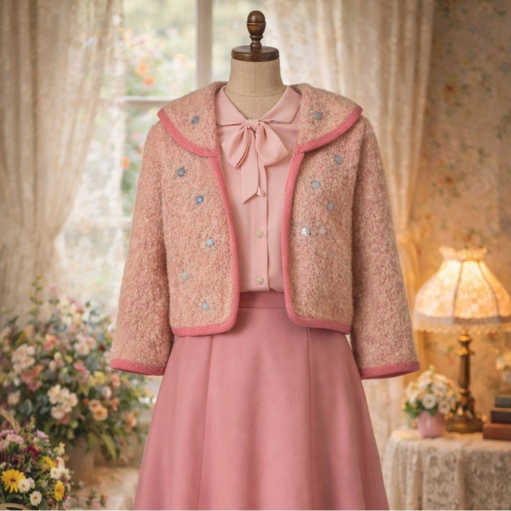 Vintage 1960s Ethel Of Beverly Hills Jewel Pink Cropped Jacket